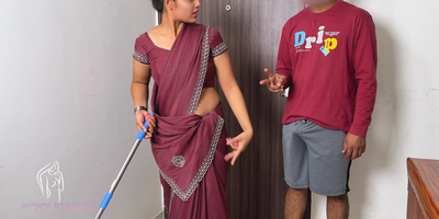 Komal was mopping her broom in a little while a landlord lured her